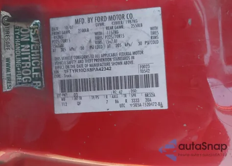 2008 Ford Ranger Xl/Xlt z USA, uszkodzony, nr VIN 1FTYR10DX8PA42342